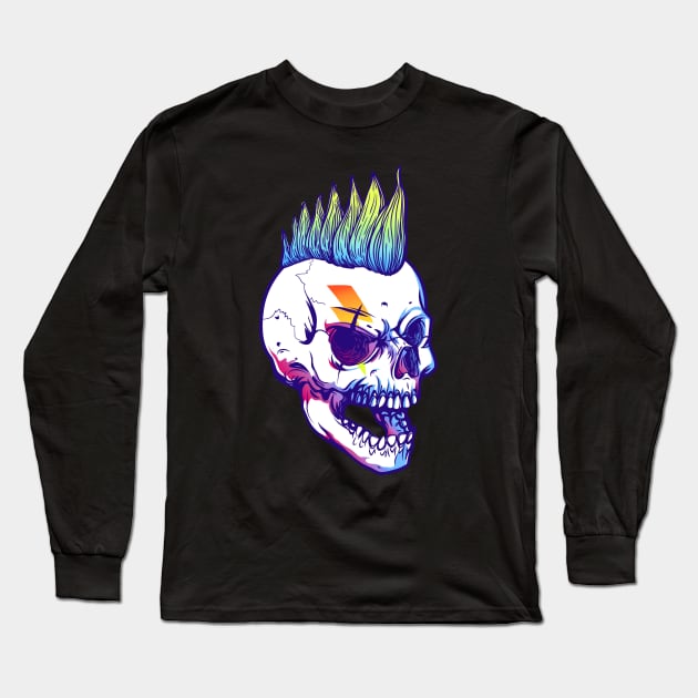 Punk Mohawk Skull Long Sleeve T-Shirt by machmigo